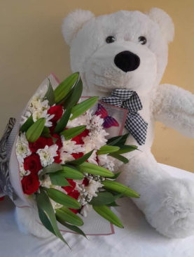 Lilies Bouquet and Teddy Bear
