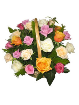Basket of Beautiful Mixed Colored Roses
