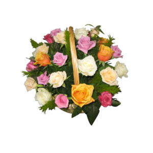 Basket of Beautiful Mixed Colored Roses