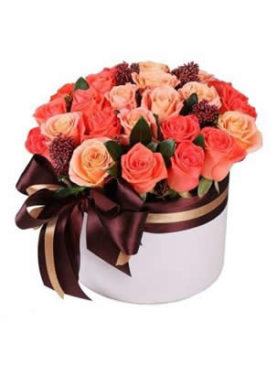 Orange and Peach Roses Hat Box