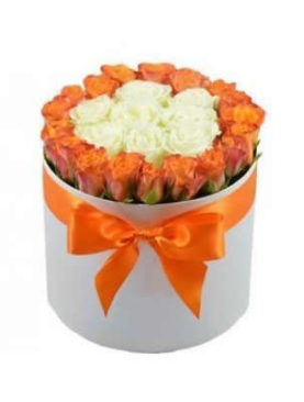 Orange and White Roses Hat Box