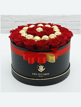 Box Of Red Roses With Ferrero Rocher