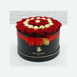 Box Of Red Roses With Ferrero Rocher