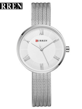 CURREN 9020 Fashion Lady Quartz Mesh Steel Watch Women Wrist Watch Silver