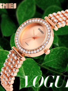 SKMEI 1224 Women Quartz Wrist Watch Charm Stainless Steel Watches Diamond Ladies Gold