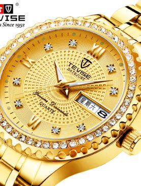 TEVISE T807L Women Japan Movement Quartz Watch Stainless Steel Back Auto Date Wristwatch Luxury Diamond Quartz