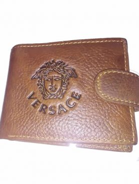 Versace Men's Leather Wallet Black/Dark-Brown