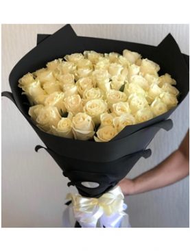 Black on White Roses bouquet