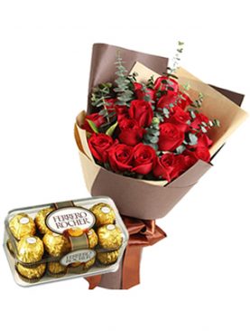 Flowers and Ferrero Rocher Chocolates.