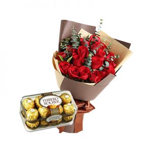Flowers and Ferrero Rocher Chocolates.