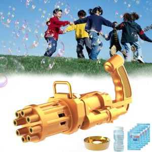 Gold Electric Gatling Bubble Machine Gun + Bubble Water