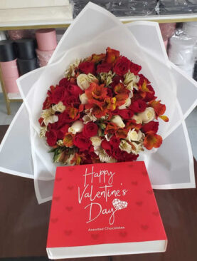 Assorted flowers + chocolate