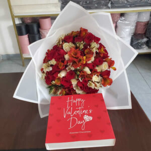 Assorted flowers + chocolate